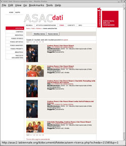 esempio di risultati di una ricerca nel database ASAC